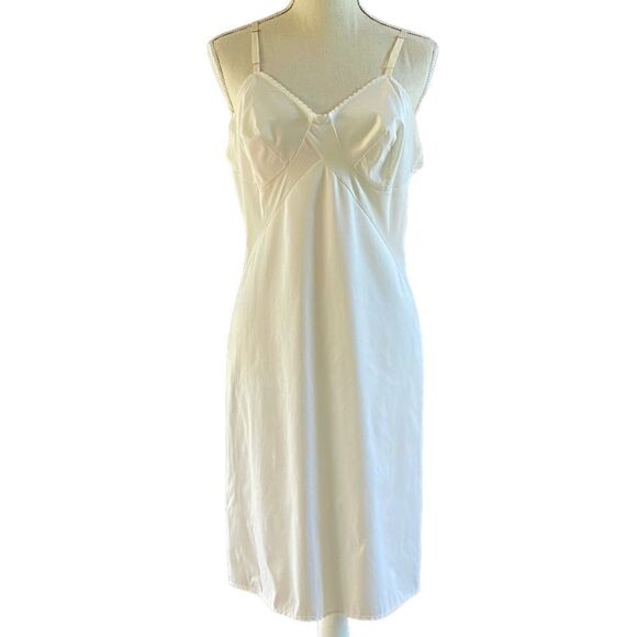 Vintage 60s Off White Darted Paneled Slip Dress M - Picture 1 of 5